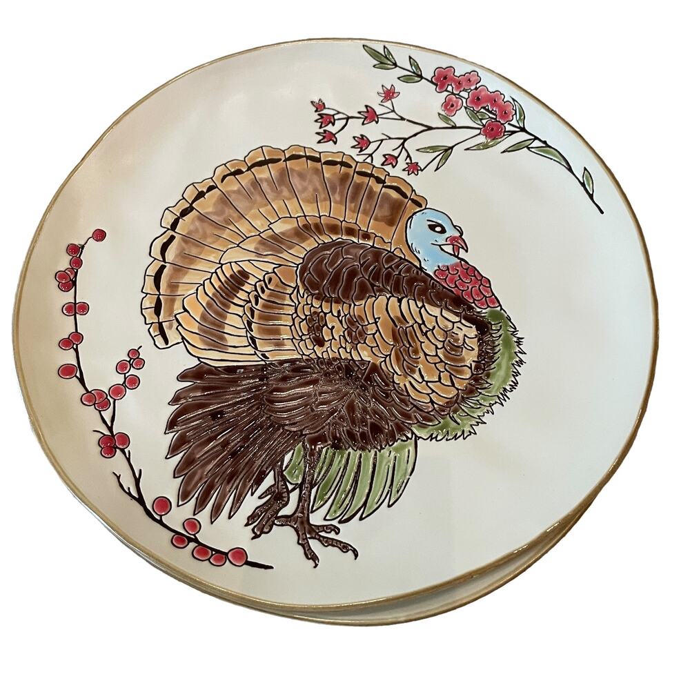 SPECTRUM DESIGNZ Thanksgiving Turkey Dinner Plates 11in Set of 3 NEW